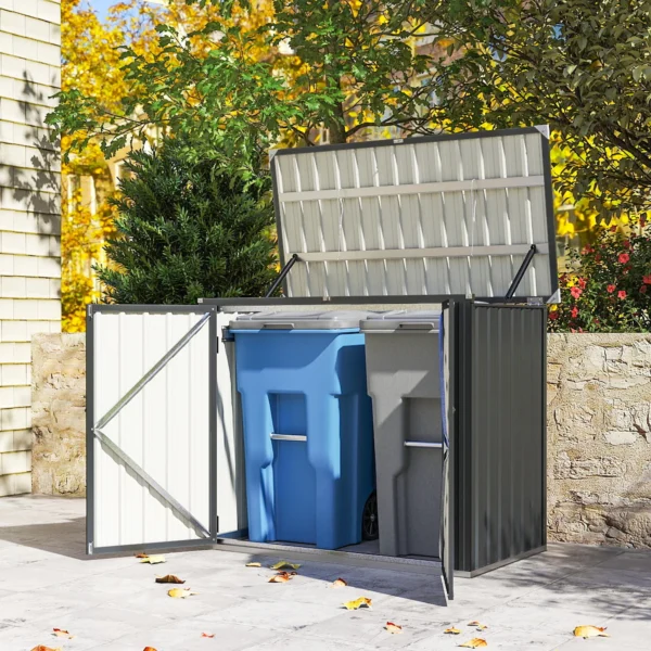 Afvalcontainerbox Voor 2 Containers Afsluitbare Afvalcontainerbekleding Met Opklapbaar Deksel Donkergrijs