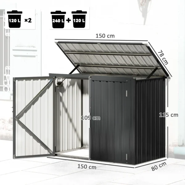 Afvalcontainerbox Voor 2 Containers Afsluitbare Afvalcontainerbekleding Met Opklapbaar Deksel Donkergrijs