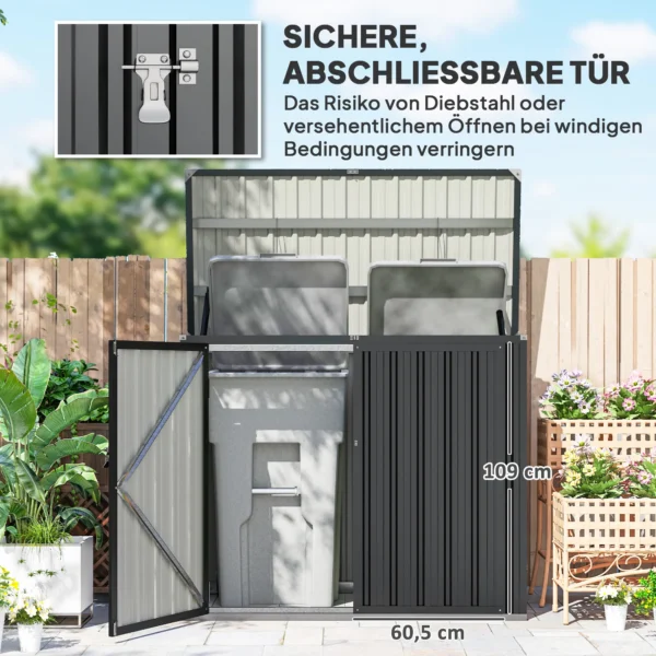 Afvalcontainerbox Voor 2 Containers Afsluitbare Afvalcontainerbekleding Met Opklapbaar Deksel Donkergrijs