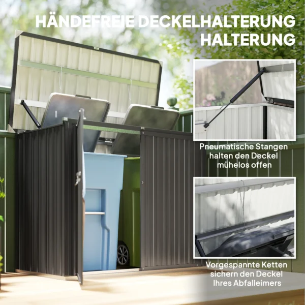 Afvalcontainerbox Voor 2 Containers Afsluitbare Afvalcontainerbekleding Met Opklapbaar Deksel Donkergrijs