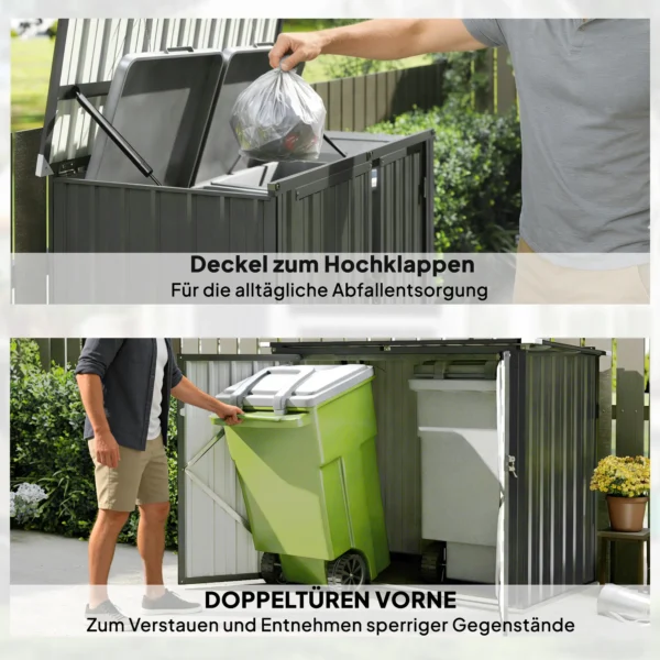Afvalcontainerbox Voor 2 Containers Afsluitbare Afvalcontainerbekleding Met Opklapbaar Deksel Donkergrijs