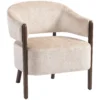 Akzentstoel, Chenille Gestoffeerde Fauteuil Met Massief Houten Frame En Poten, Beige