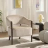 Akzentstoel, Chenille Gestoffeerde Fauteuil Met Massief Houten Frame En Poten, Beige