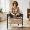 Akzentstoel, Chenille Gestoffeerde Fauteuil Met Massief Houten Frame En Poten, Beige