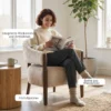 Akzentstoel, Chenille Gestoffeerde Fauteuil Met Massief Houten Frame En Poten, Beige
