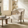 Akzentstoel, Chenille Gestoffeerde Fauteuil Met Massief Houten Frame En Poten, Beige
