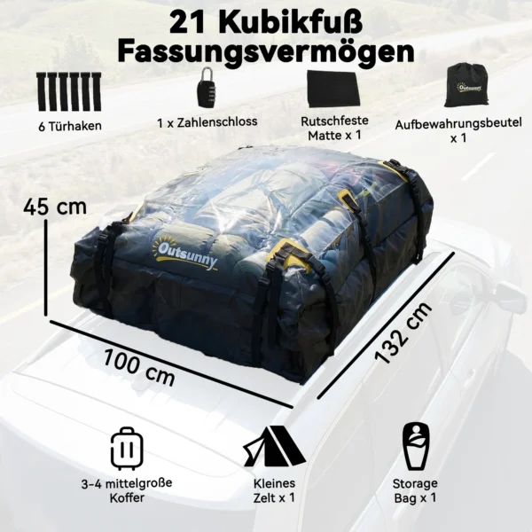 Auto Dakkoffer 21 Kubieke Voet Opvouwbaar Waterdicht Dakbagagedrager Met Anti Slip Mat 10 Zware Lastriemen 6 Deurhaken