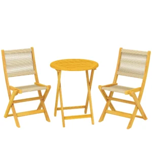 Balkonmeubelset 3 delig Polyrattan Hout Inklapbaar Tuinmeubelset Met Tafel 2 Stoelen, Ademend