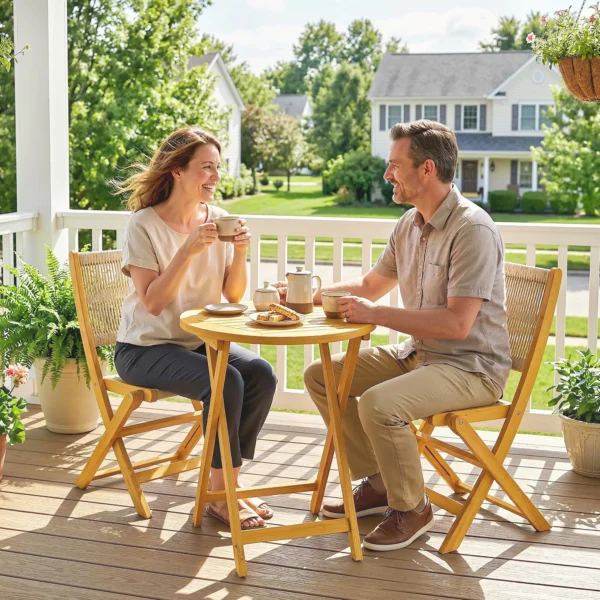 Balkonmeubelset 3 delig Polyrattan Hout Inklapbaar Tuinmeubelset Met Tafel 2 Stoelen, Ademend