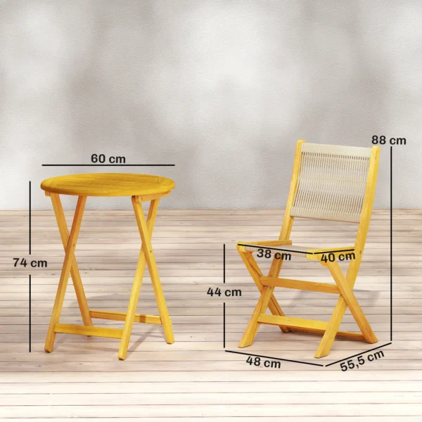 Balkonmeubelset 3 delig Polyrattan Hout Inklapbaar Tuinmeubelset Met Tafel 2 Stoelen, Ademend