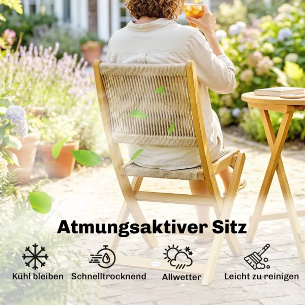 Balkonmeubelset 3 delig Polyrattan Hout Inklapbaar Tuinmeubelset Met Tafel 2 Stoelen, Ademend