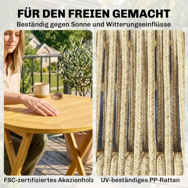 Balkonmeubelset 3 delig Polyrattan Hout Inklapbaar Tuinmeubelset Met Tafel 2 Stoelen, Ademend