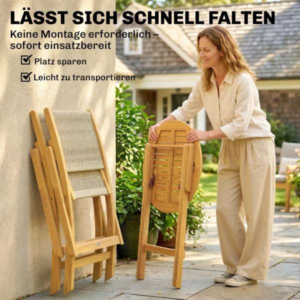 Balkonmeubelset 3 delig Polyrattan Hout Inklapbaar Tuinmeubelset Met Tafel 2 Stoelen, Ademend