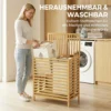 Bamboe Wasmand Met Deksel, 2 Manden, Opvouwbaar, 64L, Natuur En Crème Wit