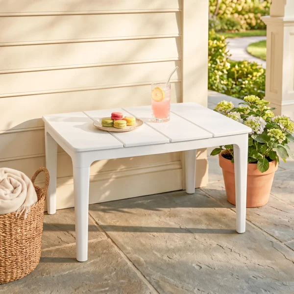 Bijzettafel 70 X 53cm Weerbestendig Kunststof Tuintafel Rechthoekig Balkontafel 35kg Draagvermogen Crèmewit