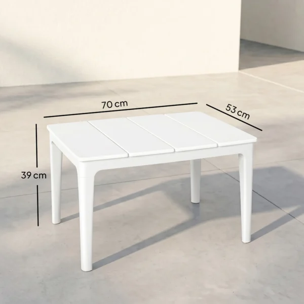 Bijzettafel 70 X 53cm Weerbestendig Kunststof Tuintafel Rechthoekig Balkontafel 35kg Draagvermogen Crèmewit
