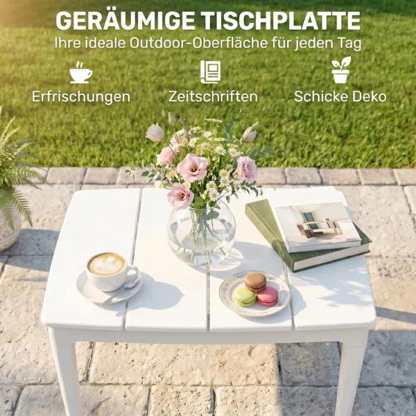 Bijzettafel 70 X 53cm Weerbestendig Kunststof Tuintafel Rechthoekig Balkontafel 35kg Draagvermogen Crèmewit