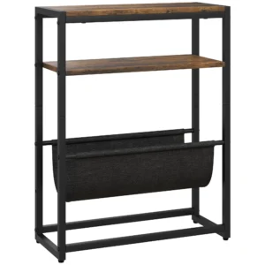 Bijzettafel, Salontafel Met 3 laags Opbergruimte, V vormige Tijdschriftenhouder 43 X 18 X 56 Cm, Rustiek Bruin