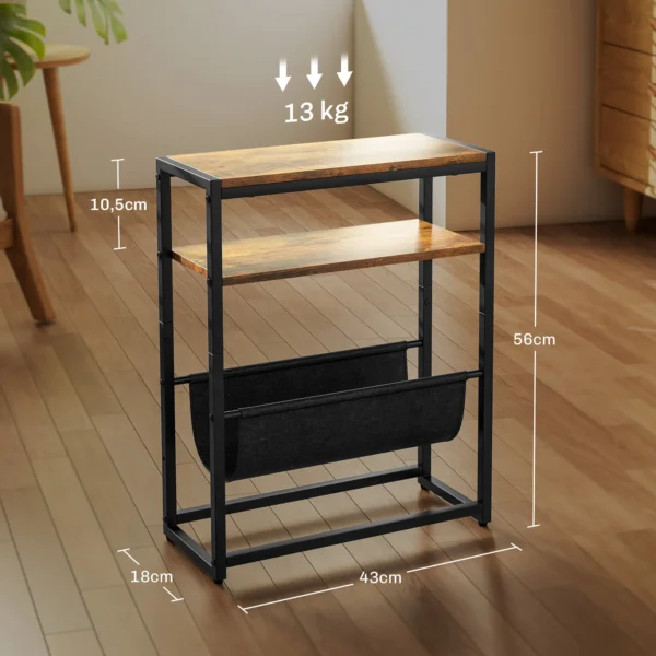 Bijzettafel, Salontafel Met 3 laags Opbergruimte, V vormige Tijdschriftenhouder 43 X 18 X 56 Cm, Rustiek Bruin