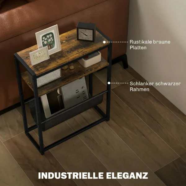 Bijzettafel, Salontafel Met 3 laags Opbergruimte, V vormige Tijdschriftenhouder 43 X 18 X 56 Cm, Rustiek Bruin