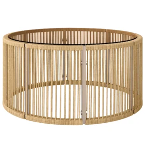 Bijzettafel Van Polyrattan Koffietafel Met Gehard Glazen Blad Tuintafel Met Stalen Frame 70 X 70 X 33 Cm Bruin
