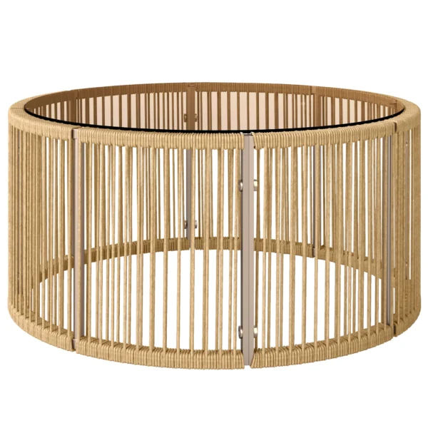 Bijzettafel Van Polyrattan Koffietafel Met Gehard Glazen Blad Tuintafel Met Stalen Frame 70 X 70 X 33 Cm Bruin