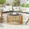 Bijzettafel Van Polyrattan Koffietafel Met Gehard Glazen Blad Tuintafel Met Stalen Frame 70 X 70 X 33 Cm Bruin