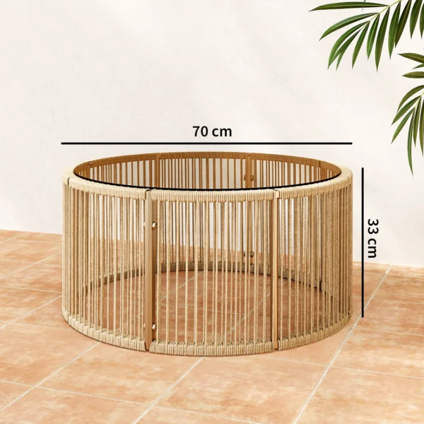 Bijzettafel Van Polyrattan Koffietafel Met Gehard Glazen Blad Tuintafel Met Stalen Frame 70 X 70 X 33 Cm Bruin