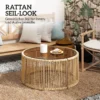 Bijzettafel Van Polyrattan Koffietafel Met Gehard Glazen Blad Tuintafel Met Stalen Frame 70 X 70 X 33 Cm Bruin