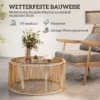Bijzettafel Van Polyrattan Koffietafel Met Gehard Glazen Blad Tuintafel Met Stalen Frame 70 X 70 X 33 Cm Bruin