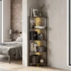 Boekenkast Met 5 Verdiepingen Hoekplank Met LED verlichting Voor Woonkamer, Slaapkamer, Kantoor, Rustiek Bruin