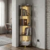 Boekenkast Met 5 Verdiepingen Hoekplank Met LED verlichting Voor Woonkamer, Slaapkamer, Kantoor, Rustiek Bruin
