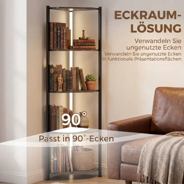 Boekenkast Met 5 Verdiepingen Hoekplank Met LED verlichting Voor Woonkamer, Slaapkamer, Kantoor, Rustiek Bruin