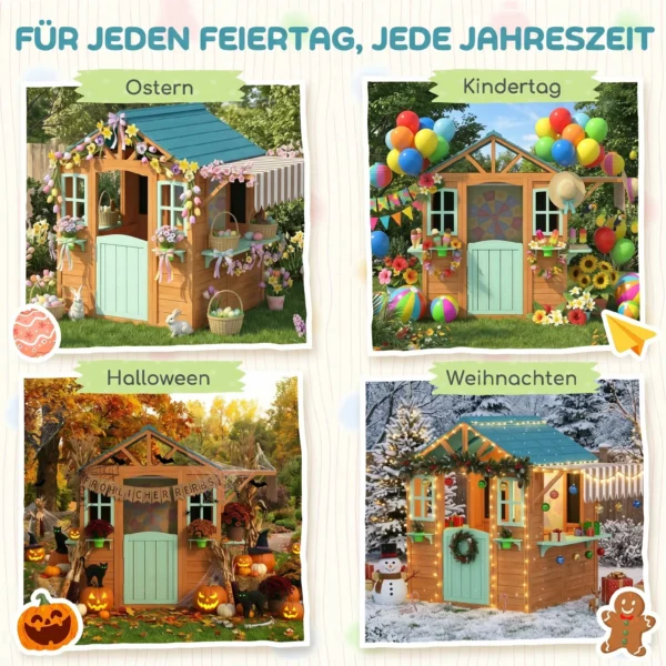 Buitenspeelhuis Voor Kinderen Met Verkoopbalie, Plantenbak, Krijtbord, Doeldoek, 4 Ballen 142 X 120 X 141,5 Cm Meerkleurig
