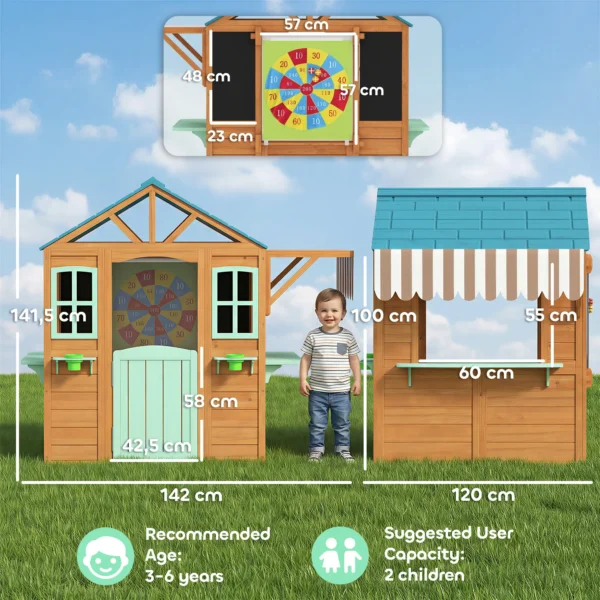 Buitenspeelhuis Voor Kinderen Met Verkoopbalie, Plantenbak, Krijtbord, Doeldoek, 4 Ballen 142 X 120 X 141,5 Cm Meerkleurig