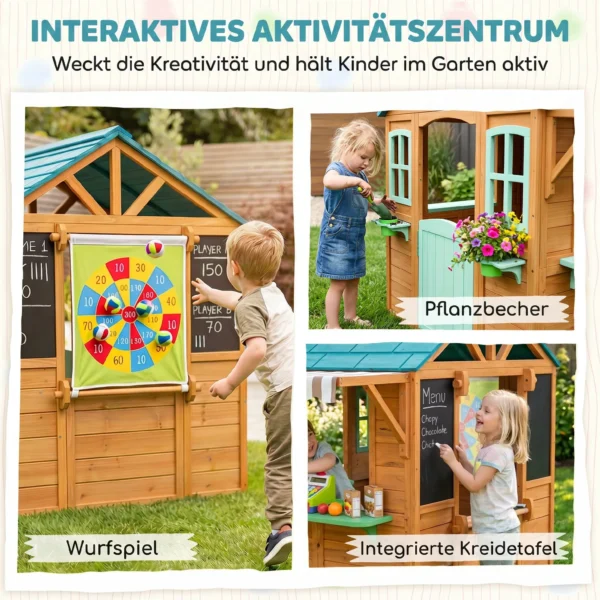 Buitenspeelhuis Voor Kinderen Met Verkoopbalie, Plantenbak, Krijtbord, Doeldoek, 4 Ballen 142 X 120 X 141,5 Cm Meerkleurig