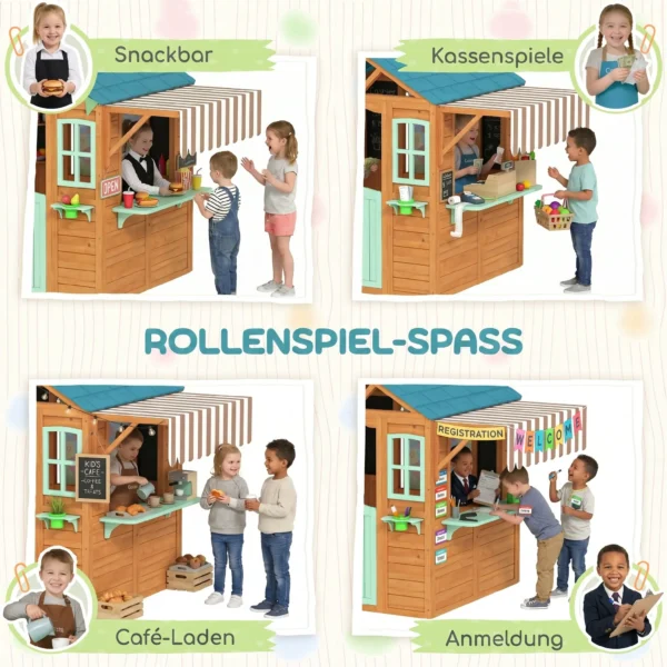 Buitenspeelhuis Voor Kinderen Met Verkoopbalie, Plantenbak, Krijtbord, Doeldoek, 4 Ballen 142 X 120 X 141,5 Cm Meerkleurig