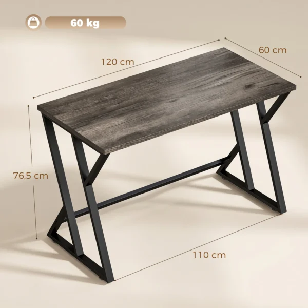 Bureau Computertafel 120x60cm Bureautafel Met Z vormige Metalen Voet, Houtlook, Industrieel Ontwerp Voor Kantoor, Grijs