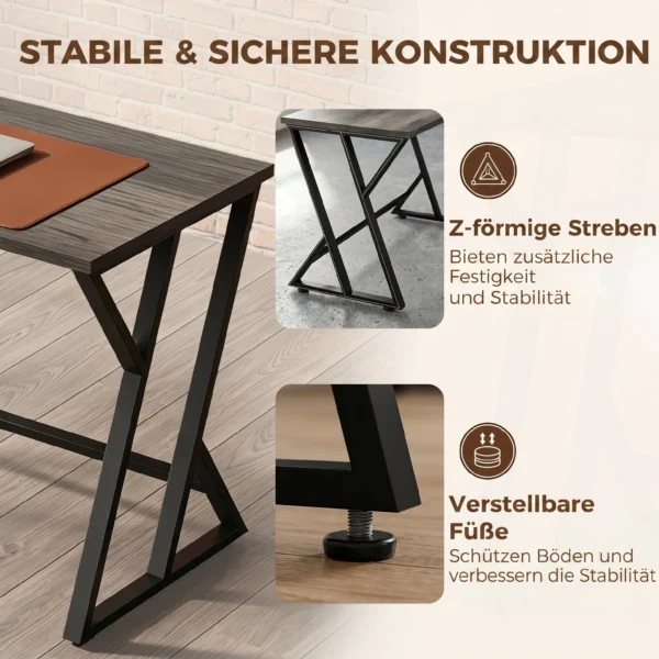 Bureau Computertafel 120x60cm Bureautafel Met Z vormige Metalen Voet, Houtlook, Industrieel Ontwerp Voor Kantoor, Grijs