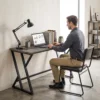 Bureau Computertafel 120x60cm Bureautafel Met Z vormige Metalen Voet, Houtlook, Industrieel Ontwerp Voor Kantoor, Grijs