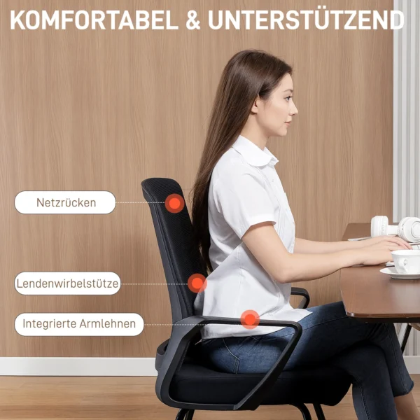 Bureaustoel Bezoekersstoel Met Armleuning, Lendensteun, Netbekleding Voor Kantoor, Vergaderruimte Zwart