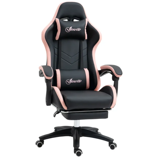 Bureaustoel, Gamingstoel, 1 Hoofdsteun, 1 Lendensteun, Roze + Zwart
