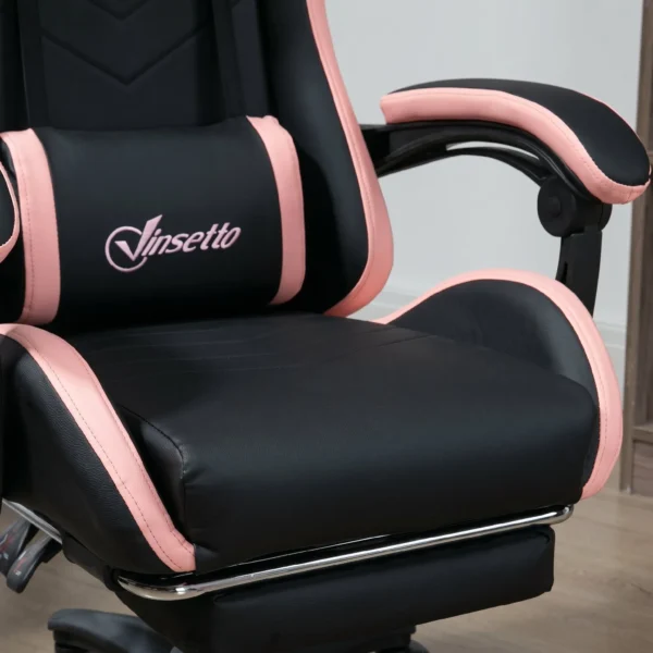 Bureaustoel, Gamingstoel, 1 Hoofdsteun, 1 Lendensteun, Roze + Zwart