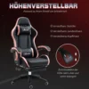 Bureaustoel, Gamingstoel, 1 Hoofdsteun, 1 Lendensteun, Roze + Zwart