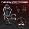 Bureaustoel, Gamingstoel, 1 Hoofdsteun, 1 Lendensteun, Roze + Zwart