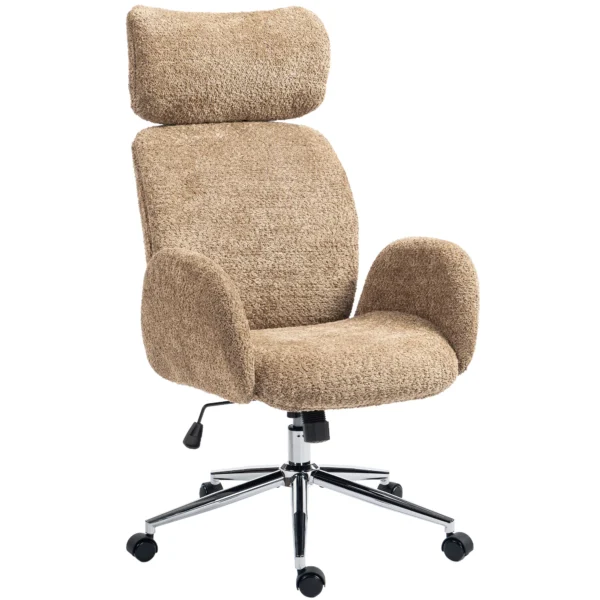 Bureaustoel Met Verstelbare Hoofdsteun, Ergonomische Bureaustoel, Kantelfunctie, In Hoogte Verstelbaar, Bruin