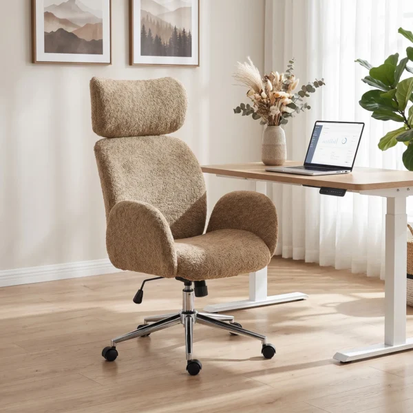 Bureaustoel Met Verstelbare Hoofdsteun, Ergonomische Bureaustoel, Kantelfunctie, In Hoogte Verstelbaar, Bruin
