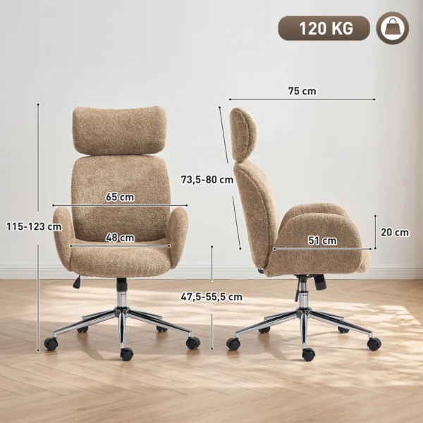 Bureaustoel Met Verstelbare Hoofdsteun, Ergonomische Bureaustoel, Kantelfunctie, In Hoogte Verstelbaar, Bruin