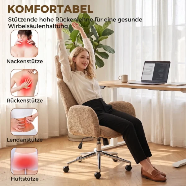Bureaustoel Met Verstelbare Hoofdsteun, Ergonomische Bureaustoel, Kantelfunctie, In Hoogte Verstelbaar, Bruin