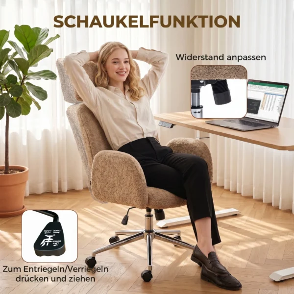 Bureaustoel Met Verstelbare Hoofdsteun, Ergonomische Bureaustoel, Kantelfunctie, In Hoogte Verstelbaar, Bruin